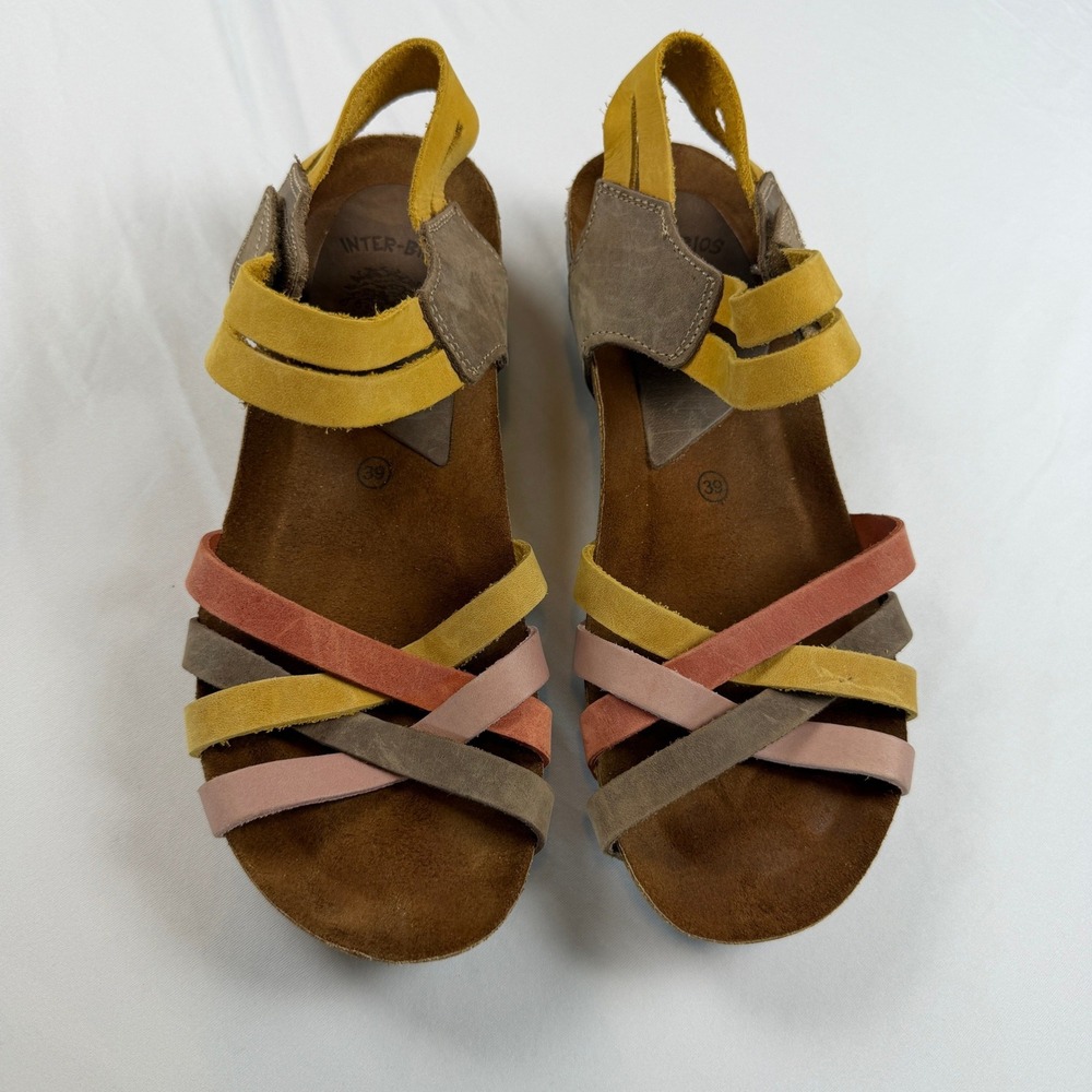 Inter-Bios Spain Multi Color Suede Strappy Cork Wedge Sandals Womens 39